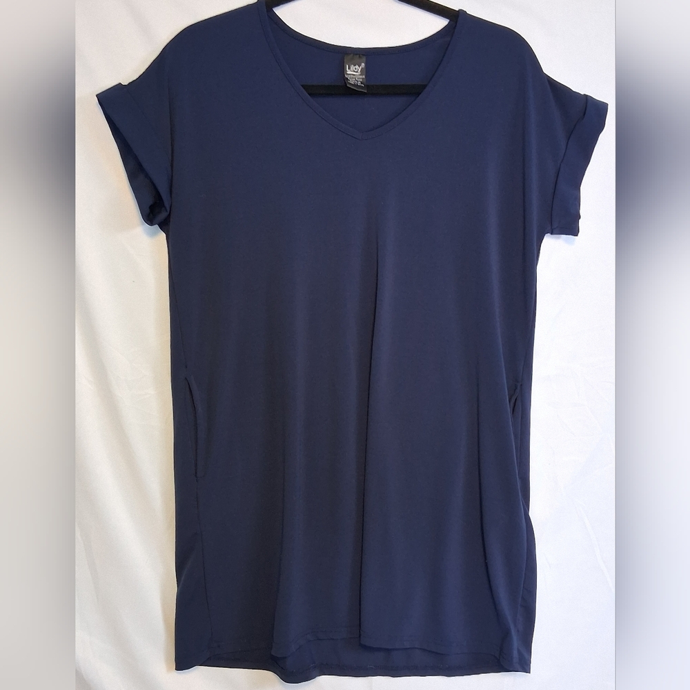 Lildy Navy V-Neck Short Sleeve Tunic with Pockets